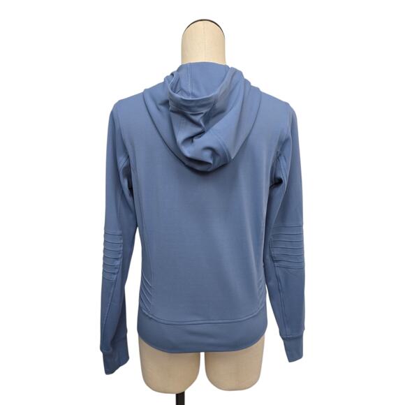 Athleta Womens‎ Venice Moto Hoodie Jacket Size XS Cottage Blue Pleated 1/4 Zip - Picture 2 of 10